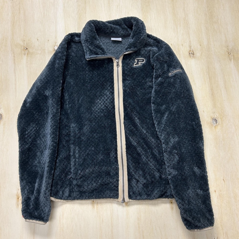 Columbia Women's Charcoal Fleece Varsity Jacket with Tan Trim